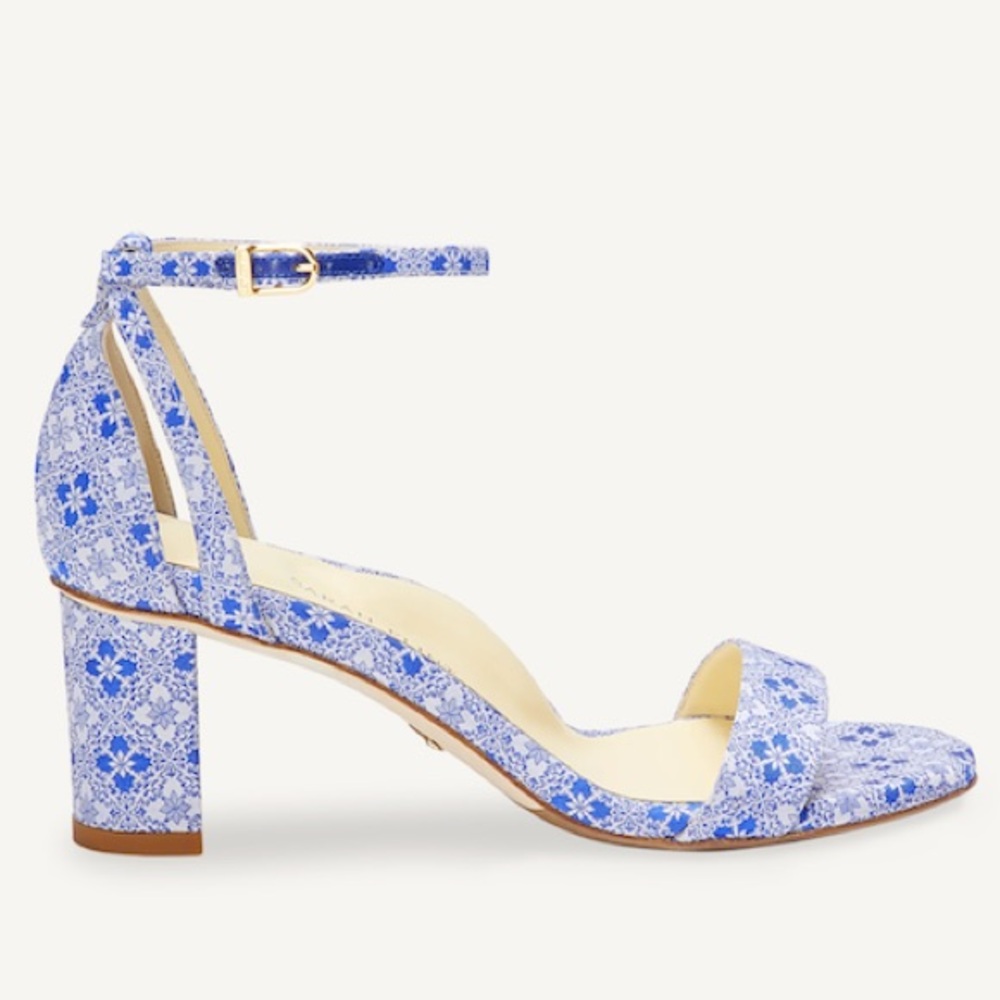 Sarah Flint Lisbon collection Perfect Block Sandal 60 in Azulejos blue jacquard